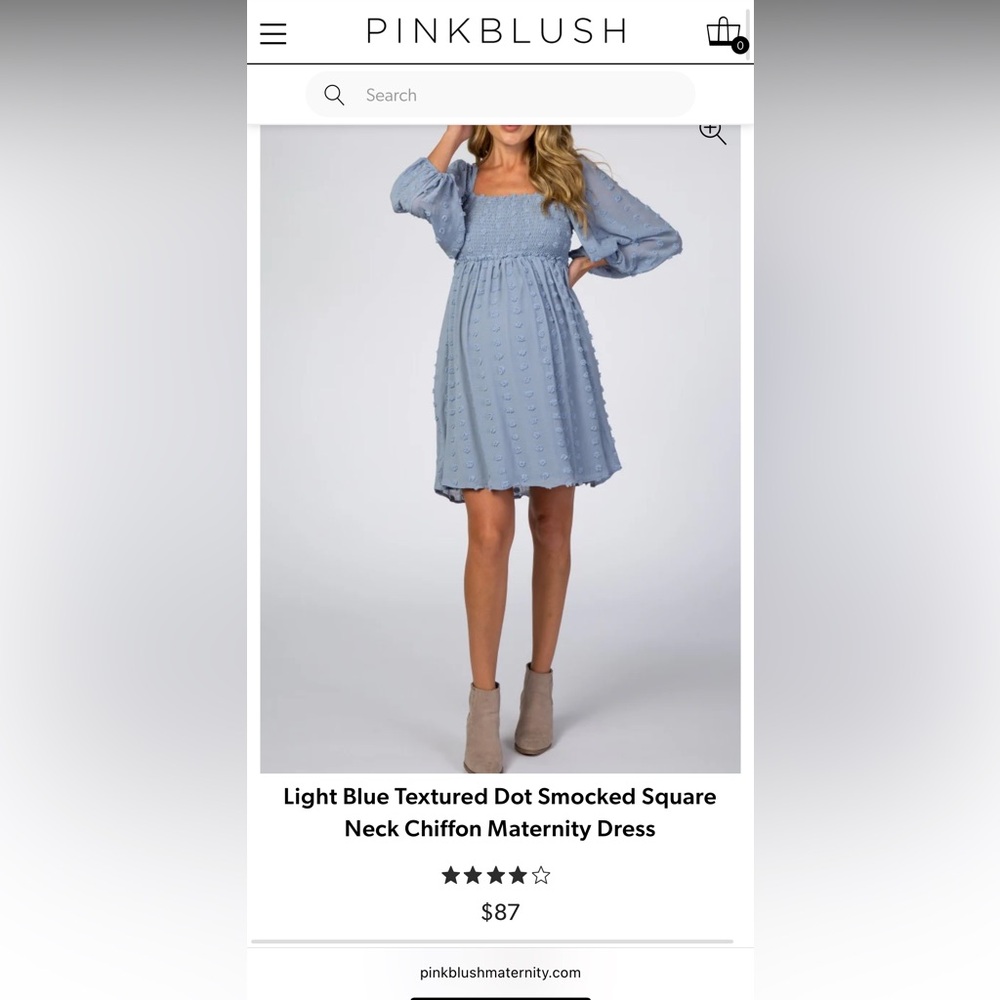 Pinkblush Light Blue Textured Dot Smocked Square Neck Chiffon Maternity Dress